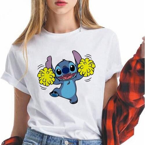 Disney T Shirt Lilo & Stitch Print Tshirt Women Short Sleeve Round Neck Harajuku Graphic Tees 2021 Clothes Top Dropship Comfort