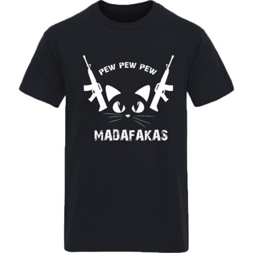 Oversize Cotton T shirt Mans Pew Madafaka Cat High Quality Harajuku Tops Tees Male Retro Hip Hop Tees Black Graphic Camisetas