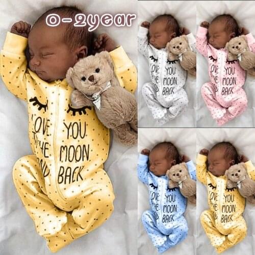 2020 Newborn Cartoon Eyes Letter Moon Love Dot Long Sleeve Zipper Newborn Baby Girl Clothes Infant Girl 2t Girls Clothes Pijamas