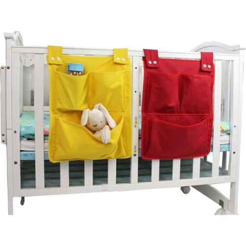 Canvas multi-layer crib hanging bag Home cloth storage bag Babybed Wall debris button hanging organizer Toy Diaper Pocke