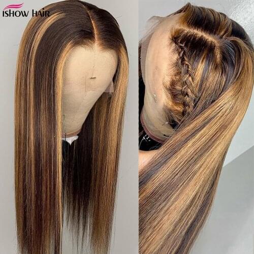 Ishow Highlight Wig Brown Colored Human Hair Wigs 13X4 13X6x1 Ombre Straight Lace Front Wig Highlight Lace Front Human Hair Wigs