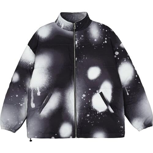 Hip Hop Jackets Thick Parka Men Streetwear Outerwear Ink Printing Block Padded Coats 2020 Winter Harajuku Cotton Jacket