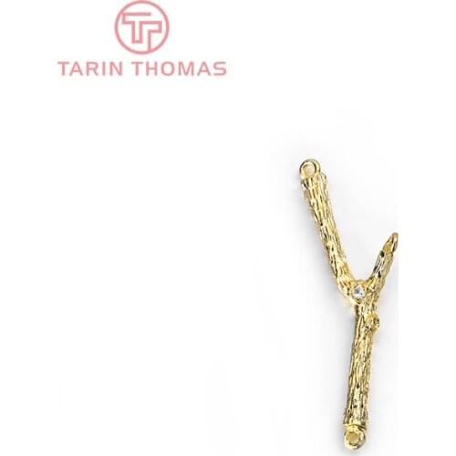 4PCS 16x39MM 24K Gold Color Brass with Zircon Tree Branches Charms Pendants High Quality Diy Jewelry Findings Accessories