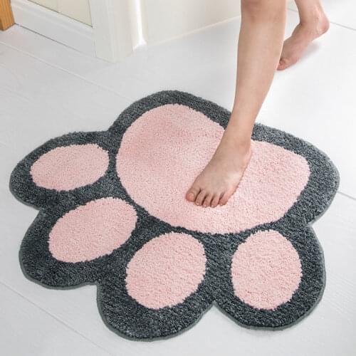 Cartoon Home Flocking Cat Paw Printed Mat Absorb Water Non-slip Super Soft Quick Dry Foot Pad Kid Room Bedside Home Decor Carpe