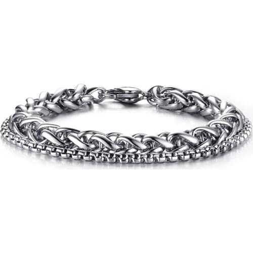 Mens bracelet wholesale titanium steel double-layer chain bracelet B00456