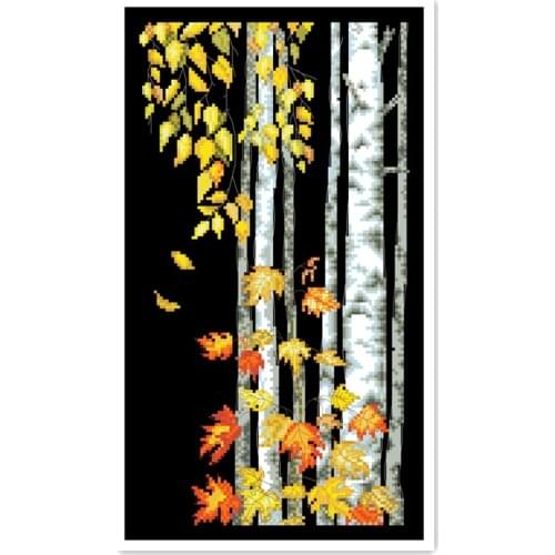 Birch leaves falling cross stitch kit forest tree 18ct 14ct 11ct black fabric cotton thread embroidery DIY handmade needlework