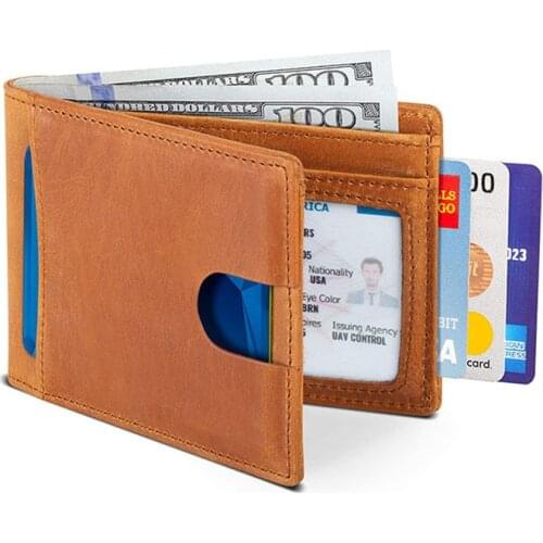 2021 New Creative Pull Wallet Vintage Genuine Leather Wallet RFID Business Card Holder Ultra Thin Fashion Minimalist Wallet Men