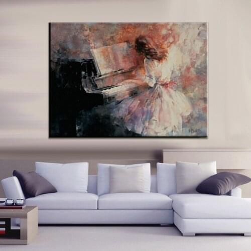 Skilled Artist Hand-painted High Quality Abstract Beautiful Lady Playing Piano Oil Painting On Canvas Abstract Piano Paintings