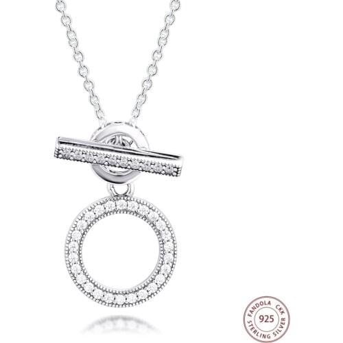 Genuine 925 Sterling Silver Necklace Chain Double Hoop T-bar Necklaces for Women Fine Jewelery Gift collier 2020 New