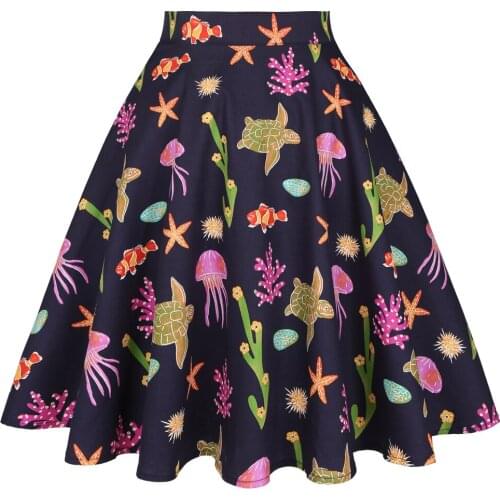 Dropshipping Skirts Womens High Waist faldas Cotton A Line Skirt VD0020 Starfish Coral Animal Print Beach Women Summer Skirt