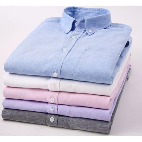 Mens Shirts Solid Cotton Oxford Men Dress Shirts Casual Slim Fit Long Sleeve Classic Contrast Male Button Down Shirt