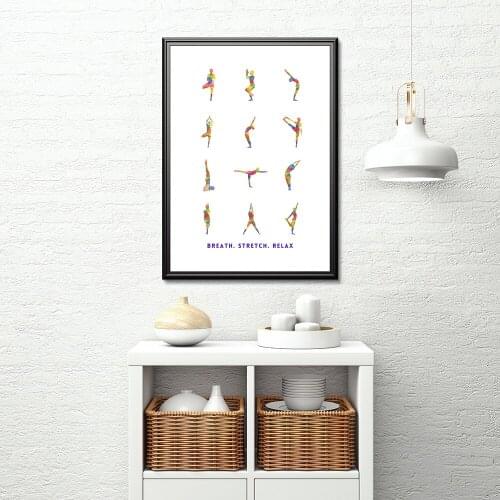 With Colourful Poses Prints Yoga Poster Relax Quote Canvas Painting Wall Art Pictures Boho Style Home Room Decoration No Frame