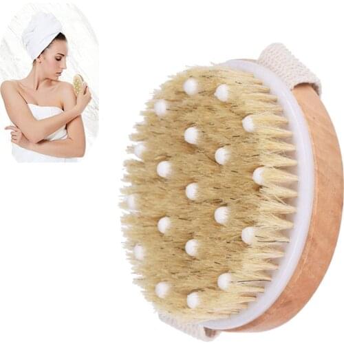 Bath Shower Bristle Brushes Exfoliating Body Massage Brush with Band Back Scrubber Dry Skin Wooden Shower Body Bath Brush Tools