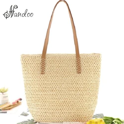 Woven Solid Color Women Bag Casual Tote Shoulder Straw Bag Leisure Female Handbag 2021 New Beach Bags High-quality Shopping Bag