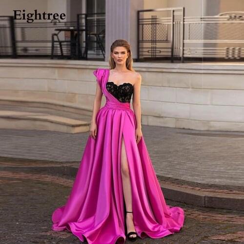 Eightree Fuchsia Long Side Slit Split Evening Dress Lace Sweetheart Sleeveless Prom Gown Party Formal Dresses