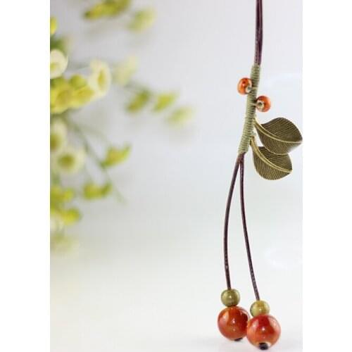 Vintage Ceramic Necklace Pendant Female China national wind sweater chain long pendant pendant accessories #EZ304