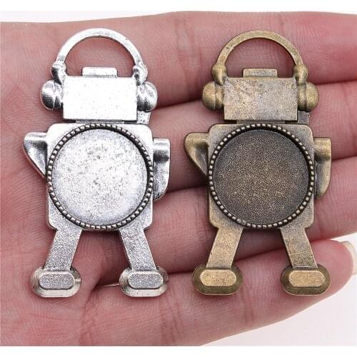 WYSIWYG 2pcs 20mm Inner Size Antique Bronze Antique Silver Color Robot Steam Punk Cameo Cabochon Base Setting Charms Pendant