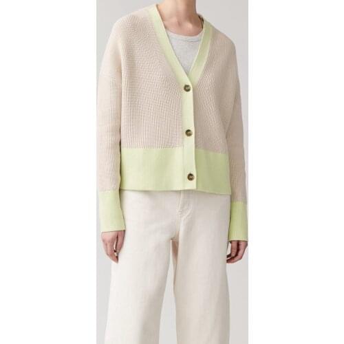 Spring and Autumn New Style Jacquard Knitted V-neck Cardigan Cotton Sweater Outer Wear Womens Clothing