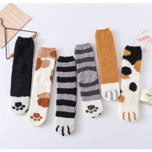 Women Socks Lovely Cats Paws Socks Autumn Winter Thick Warm Sleeping Floor Sleeping Womens Socks For Girls Ladies Sox