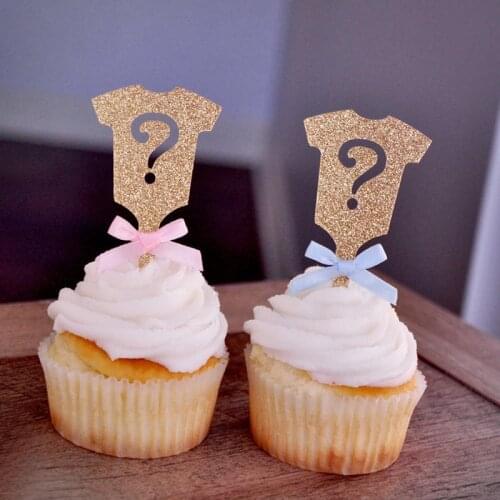 2020 Personalised glitter Question Mark Cupcake Toppers Gender Reveal Party Decor Gold baby shower milestones birthday