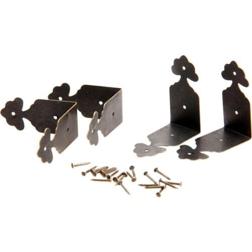 4Pcs Antique Bronze Decorative Corner Brackets Furniture Desk Jewelry Gift Box Wooden Case Feet Leg Corner Protector Edge Cover