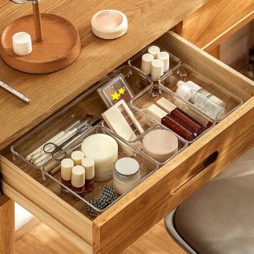 7 Sizes Desk Drawer Organizer Clear Dividers Storage Box Bins Case Trays for Utensil Makeup Groceries Bathroom Bedroom