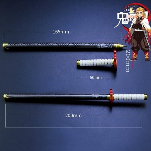Anime Demon Slayer Kyojuro Rengoku Katana-shaped Pen Cosers Gift 200mm Kimetsu No Yaiba Mugen Train Flame Hashira Nichirin Props