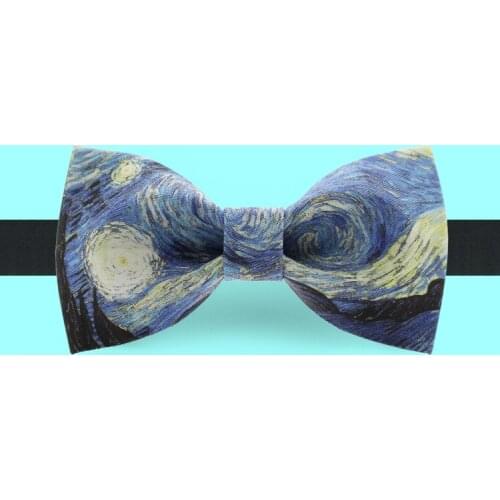 Free shipping new fashion mens design male dress suit bow tie wedding printed bridegroom Headdress Personality Van Goghs sky