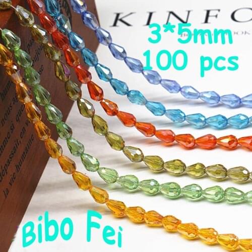 Free shipping multi color 3*5mm 100PCS Czech crystal beads,Tear Drop Crystal ,Pendant Beads, bracelet necklace Jewelry Making