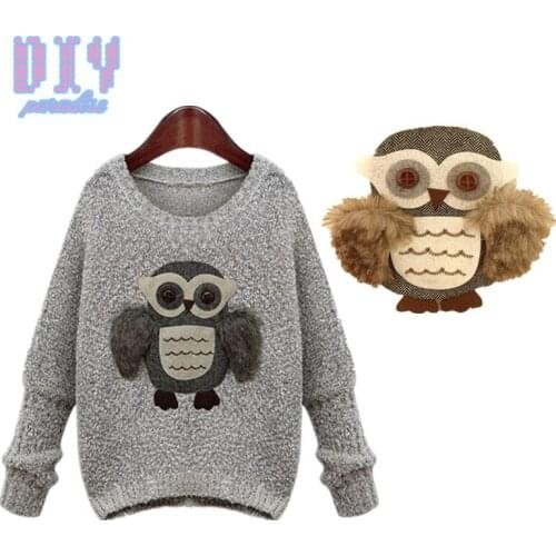 Large 22X23cm Owl Patch Embroidered Sew On Patches Fur wing Applique Badge Cartoon Fabric Apparel Sewing Crafts DIY