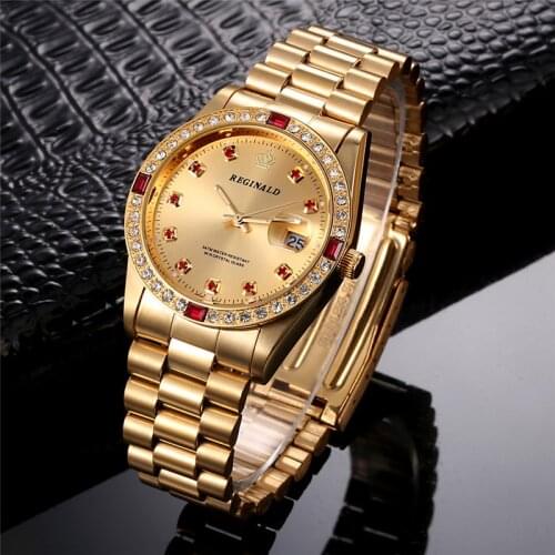 Top Luxury Brand Reginald Watch Gold Watches Men Stainless Steel Auto Date Quartz Watches Men Diamond Watches Mens Watches