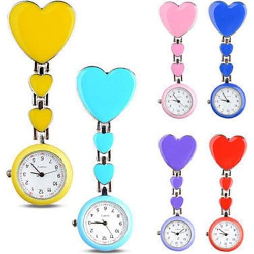 New Nurse Watch Portable Fashion Alloy Heart Love Quartz Women Cl-ip-on Brooch Nurse Pockets Watch Fob Watch Arabic Numeral