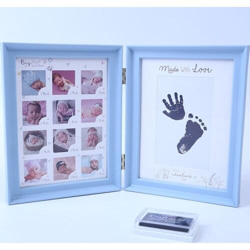 Baby Hand&Foot Print Hands Feet Baby Photo Frame DIY Handprint With Cover Fingerprint Ink Set Newborn Baby Growth Memorial Gift