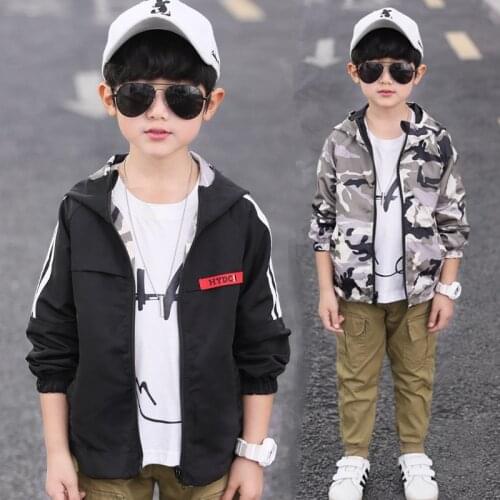 Children Boys Jackets Kids Spring Autumn Camouflage Double-sided Coat Teen Boy Hooded Outerwear Boy Zipper Costume 4 6 8 9 Years