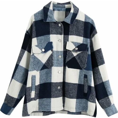 Evfere 2020 New Fashion Ladies Plaid Loose Long Shirt Jackets Women Stylish Long Sleeve Woolen Oversize Jacket Outwear Femme
