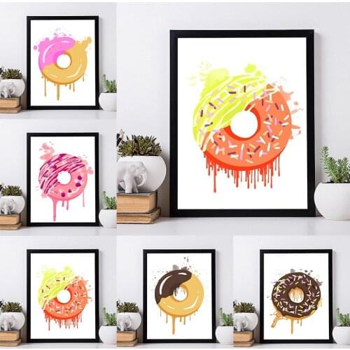 Sweet Art Watercolor Cake Canvas Art Paintings Donut Poster and Print Nursery Wall Art Picture for Living Room Home Decoration