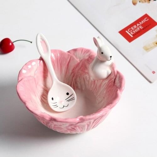 Ceramic Rabbits Bowl Cabbage-style Dishes Rabbits Plate Fruit Salad Bowl Tableware Home Party Decor Dining Supplies
