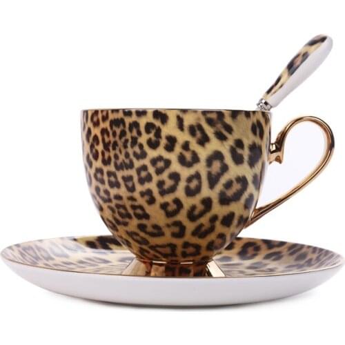 Classic leopard gold plated coffee cup bone china cup and Dish Set Coffee Cup ceramic cup and dish