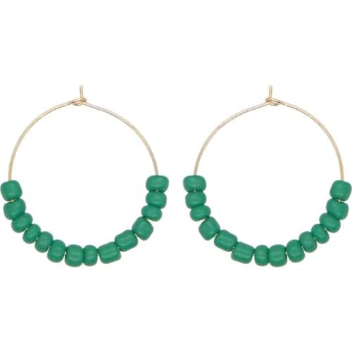 Go2Boho Green Beaded Ear Ring Gold Color Stainless Steel Round Simple Hoops Earrings For Women Glass Bead Earring Trendy Jewelry