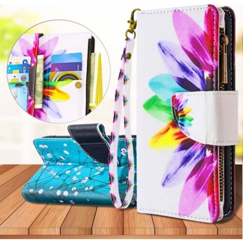 For Xiaomi Redmi K20 Pro/Y3 Fashion Painted Pattern PU Leather Case Lanyard Zipper Bag Wallet Card Holder Stand Flip Phone Cover