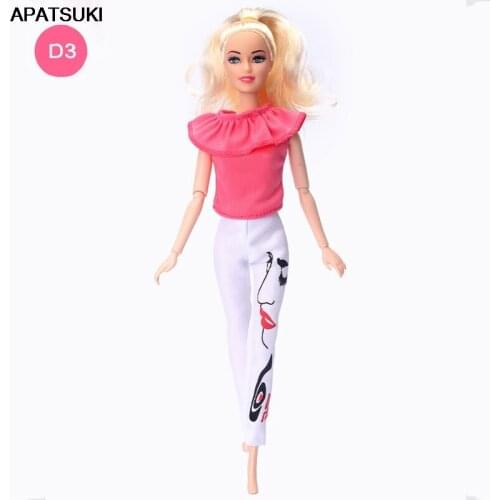 Fashion Doll Clothes Set For Barbie Dolls Outfits Pink Ruffles Shirt Tops & White Pants Trousers Dollhouse Accessories DIY Toys