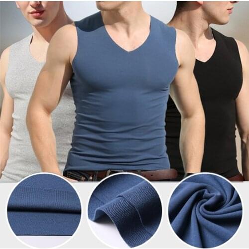 Cosony Mens Summer Seamless Elasticity Tank Top Comfortable Vest Undershirt Sleeveless V Neck Soft Solid Vest Casual Tops