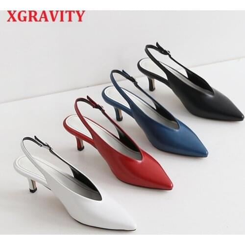 XGRAVITY Retro Mules Vintage V Design Women Pointed Toe High Heel Pumps Sexy Woman Fashion High Heels Thin Heels Sandals A132