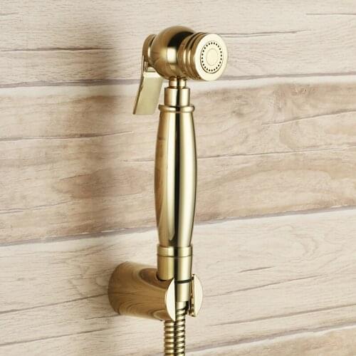 Top Quality Gold Bathroom Toilet Solid brass Showe spray copper Shower head nozzle jet set with 1.5m hose holder