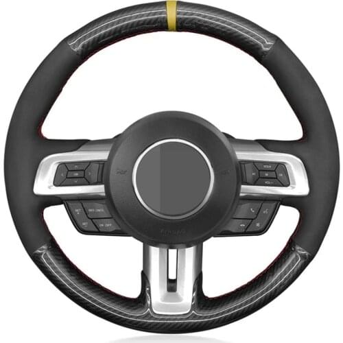 Non-Slip Black Carbon Fiber Suede Car Steering Wheel Cover Braid For Ford Mustang 2015-2020 Mustang GT 2015 2017 2018 2019 2020