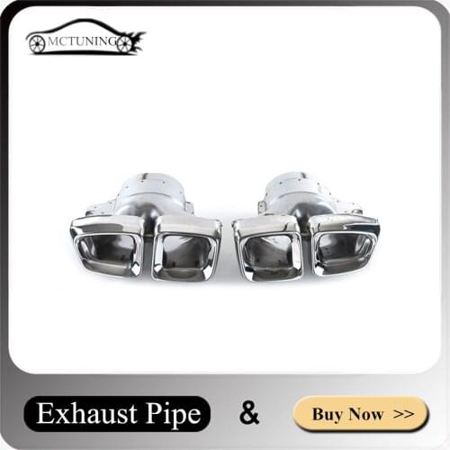 One Pair Square Silver Exhaust Pipe For M-ercedes B-enz ML350 450 Update AMG ML63 Stainless Steel Car Styling Muffler Taipipe
