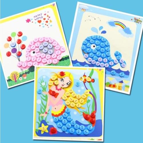 1Pcs Children DIY Button PicturesToy Arts and Crafts Handmade Buttons Material Bag for Home Kindergarten DIY Craft For Kids