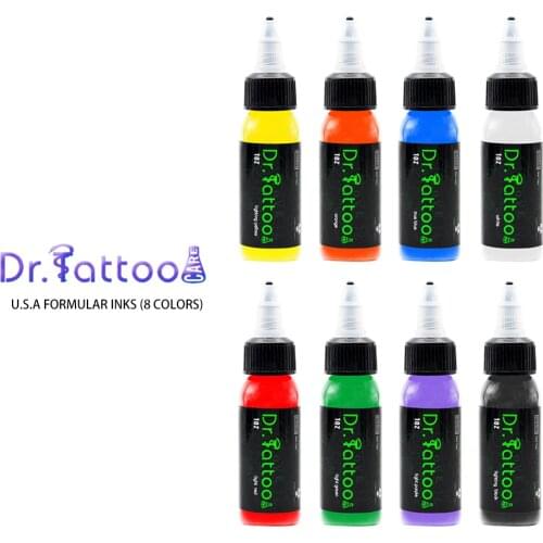 Free Shipping Dr.Tattoocare Professional Tattoo Ink Pigment 1oz Set USA Formula MSDS Safty Test Report Resolution ResAP(2008)1
