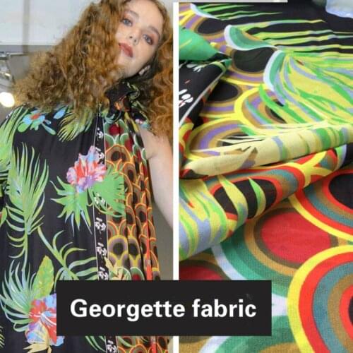 Banana leaf printed polyester georgette fabric 145 cm width see-through womens shirt dress clothing fabric Low price wholesale