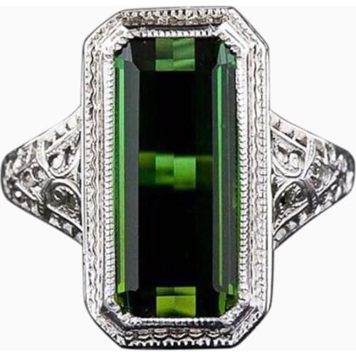 Austria Crystal Luxury Classic Rectangle Green Stone Ring for women 2018 large square cz engagement jewelry Bague Silver rings